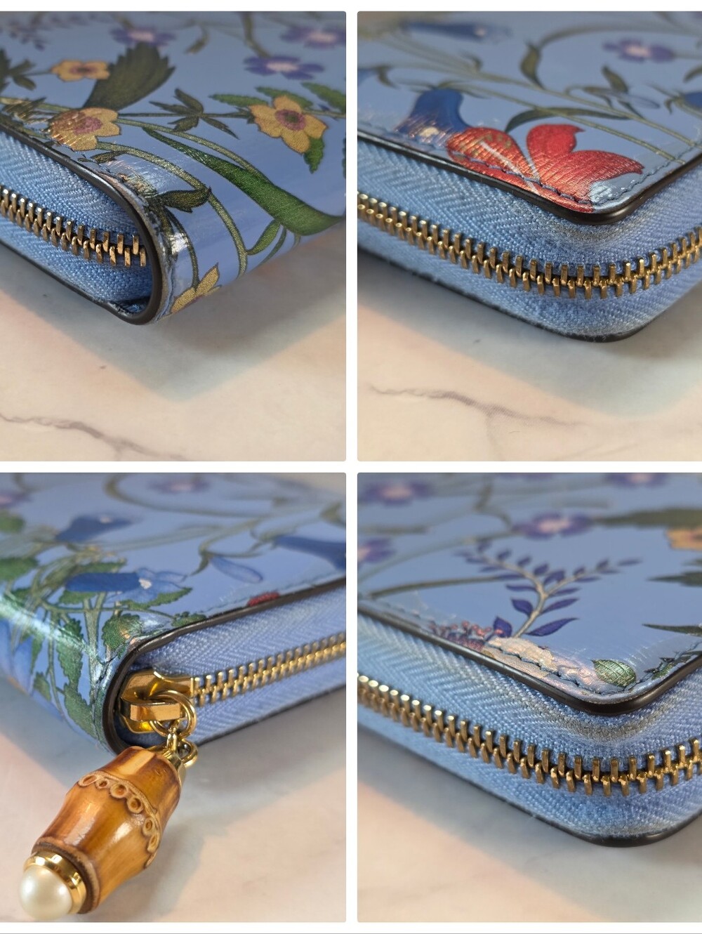 Gucci Blue Flora Zip Wallet with Bamboo Pull - Picture 8 of 11